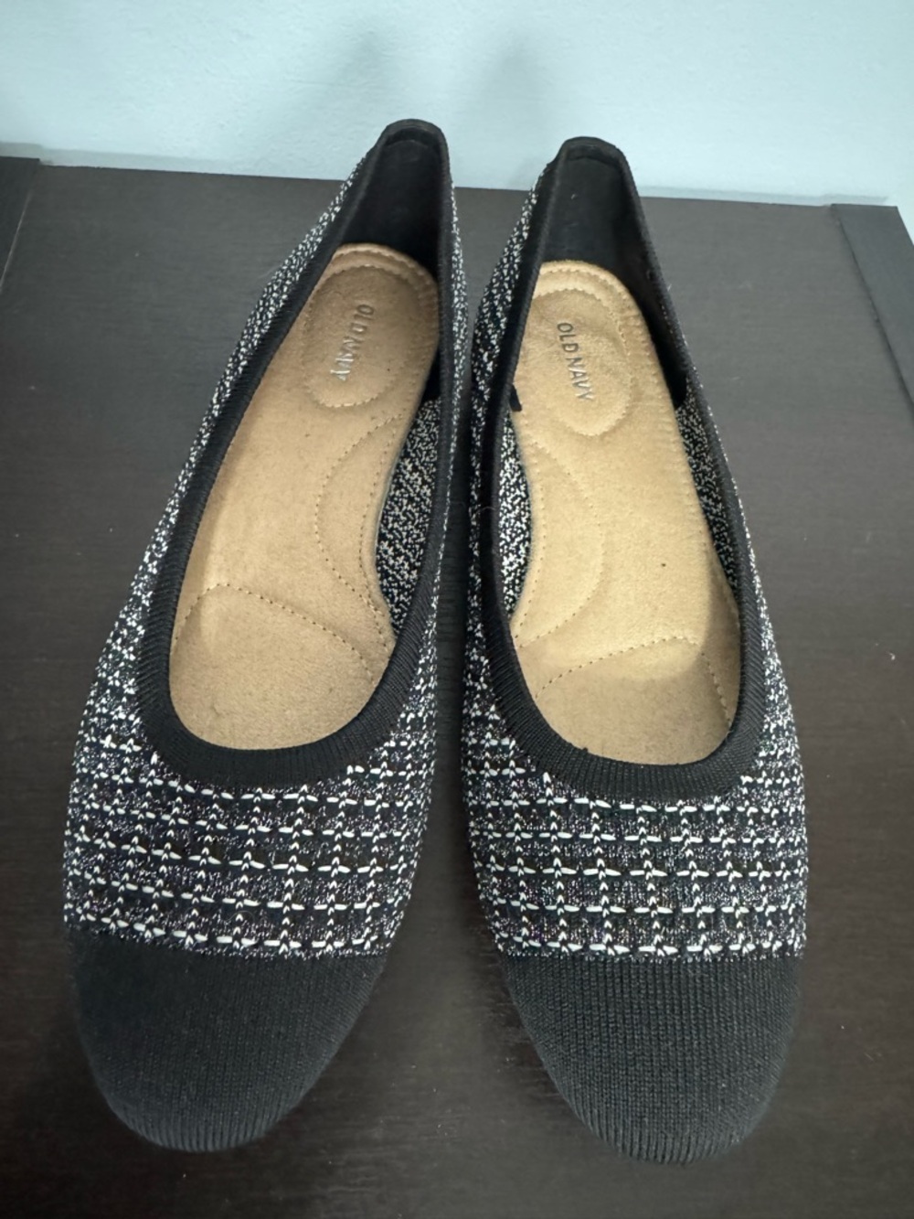 Old Navy Black and White Tweed Slip-On Ballet Flats - Never Worn